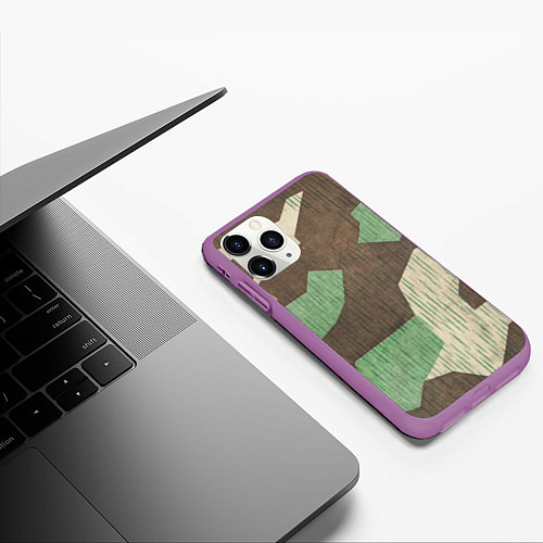 Чехол iPhone 11 Pro матовый Камуфляж хаки армейский / 3D-Фиолетовый – фото 3