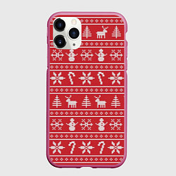 Чехол iPhone 11 Pro матовый Новогодний атрибуты, цвет: 3D-малиновый