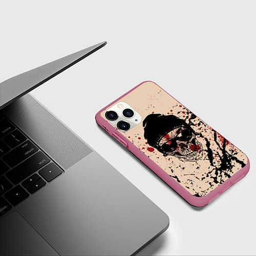 Чехол iPhone 11 Pro матовый Череп Хипстер Брызги Краски / 3D-Малиновый – фото 3