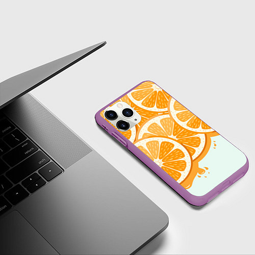 Чехол iPhone 11 Pro матовый АПЕЛЬСИН ORANGE / 3D-Фиолетовый – фото 3