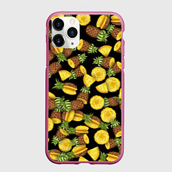 Чехол iPhone 11 Pro матовый Ананасы, цвет: 3D-малиновый