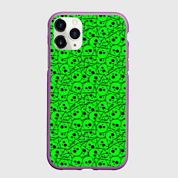 Чехол iPhone 11 Pro матовый Черепа на кислотно-зеленом фоне, цвет: 3D-фиолетовый