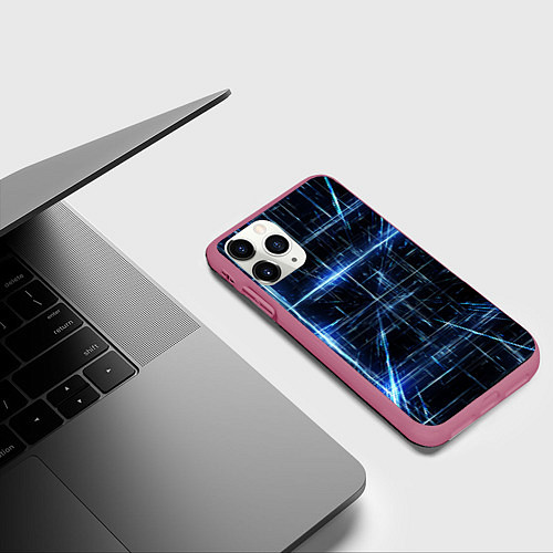 Чехол iPhone 11 Pro матовый Линии неона / 3D-Малиновый – фото 3