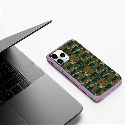 Чехол iPhone 11 Pro матовый Охотник камуфляж из зверей / 3D-Сиреневый – фото 3