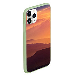 Чехол iPhone 11 Pro матовый Закат в горах, цвет: 3D-салатовый — фото 2