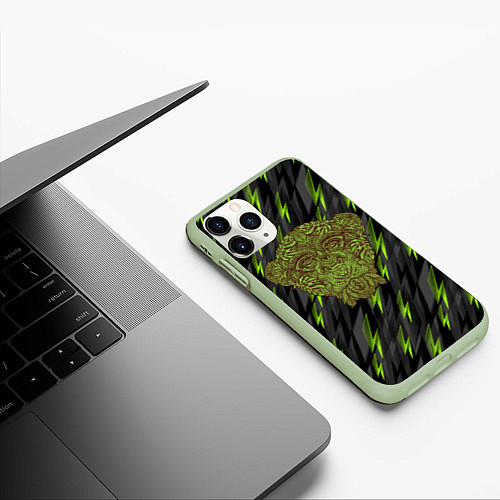 Чехол iPhone 11 Pro матовый Обезьяна из листьев / 3D-Салатовый – фото 3