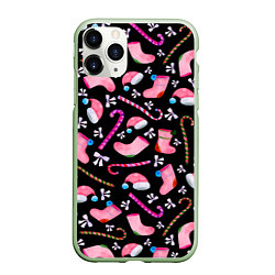 Чехол iPhone 11 Pro матовый Новогодняя ночь, акварельный узор, цвет: 3D-салатовый