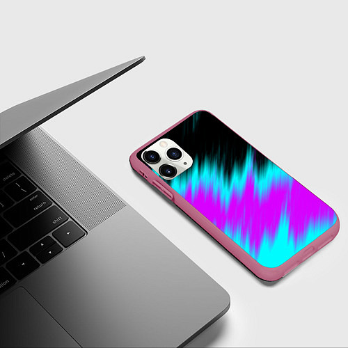 Чехол iPhone 11 Pro матовый НЕОНОВЫЕ ПОЛОСЫ И НИЧЕГО ЛИШНЕГО NEON STRIPES / 3D-Малиновый – фото 3