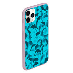 Чехол iPhone 11 Pro матовый Синий камуфляж с дельфинами, цвет: 3D-розовый — фото 2