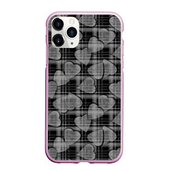 Чехол iPhone 11 Pro матовый Черно-серый клетчатый узор, цвет: 3D-розовый