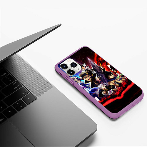 Чехол iPhone 11 Pro матовый Черный клевер герои и вселенная Аста Юно / 3D-Фиолетовый – фото 3