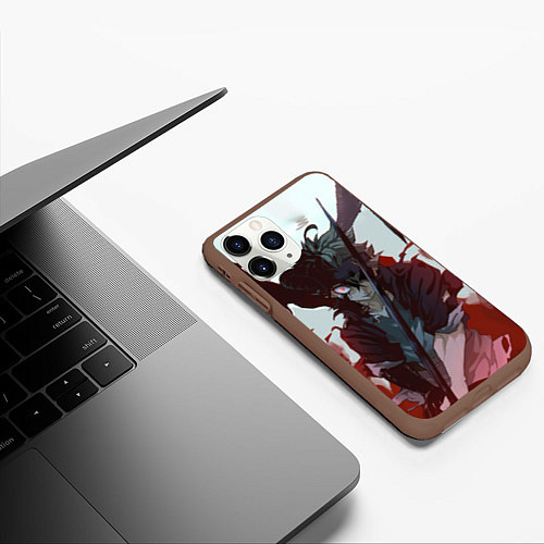 Чехол iPhone 11 Pro матовый Аста в режиме демона черный клевер / 3D-Коричневый – фото 3