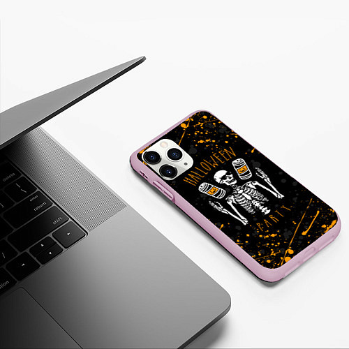 Чехол iPhone 11 Pro матовый HALLOWEEN PARTY ВЕЧЕРИНКА ХЕЛЛОУИН ЧЕРЕП И ТЫКВА / 3D-Розовый – фото 3