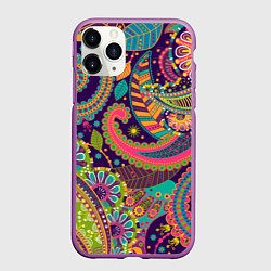 Чехол iPhone 11 Pro матовый Яркий красочный узор, цвет: 3D-фиолетовый