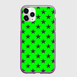 Чехол iPhone 11 Pro матовый Звездный фон зеленый, цвет: 3D-фиолетовый