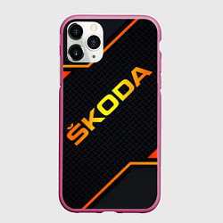 Чехол iPhone 11 Pro матовый Skoda Gold Шкода, цвет: 3D-малиновый