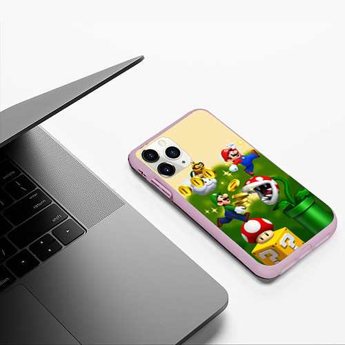 Чехол iPhone 11 Pro матовый Mario Coins / 3D-Розовый – фото 3