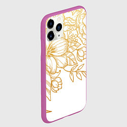 Чехол iPhone 11 Pro матовый Золотые цветы на белом, цвет: 3D-фиолетовый — фото 2