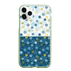 Чехол iPhone 11 Pro матовый Падают Снежинки, цвет: 3D-салатовый