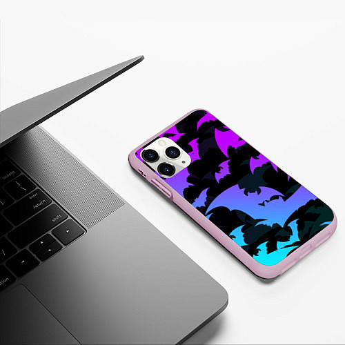 Чехол iPhone 11 Pro матовый ЛЕТУЧИЕ МЫШИ ХЕЛЛОУИН НЕОН HALLOWEEN NEON / 3D-Розовый – фото 3