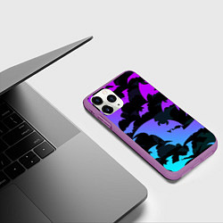 Чехол iPhone 11 Pro матовый ЛЕТУЧИЕ МЫШИ ХЕЛЛОУИН НЕОН HALLOWEEN NEON, цвет: 3D-фиолетовый — фото 2