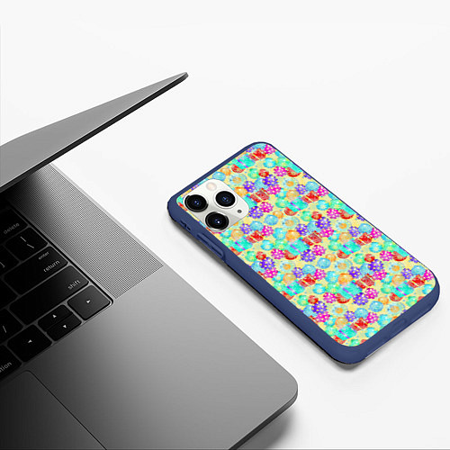 Чехол iPhone 11 Pro матовый Новогодние Игрушки и Подарки / 3D-Тёмно-синий – фото 3