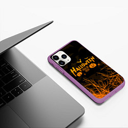 Чехол iPhone 11 Pro матовый HALLOWEEN FOREST BATS ЛЕТУЧИЕ МЫШИ В ЛЕСУ ХЕЛЛОУИН, цвет: 3D-фиолетовый — фото 2