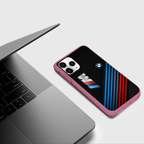 Чехол iPhone 11 Pro матовый BMW STRIPE / 3D-Малиновый – фото 3