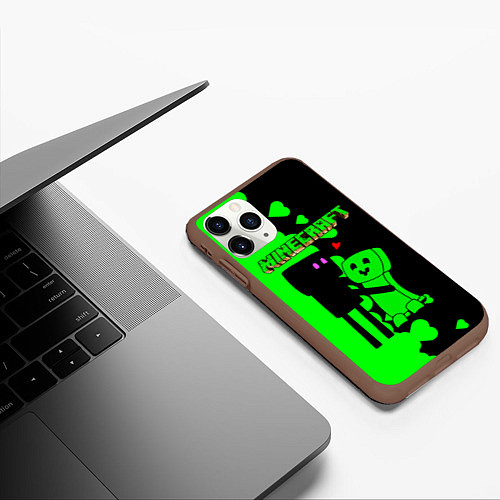 Чехол iPhone 11 Pro матовый Любовь Эндермена и Крипера Майнкрафт / 3D-Коричневый – фото 3