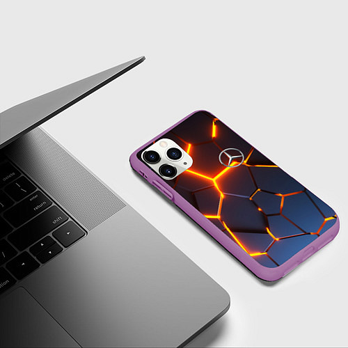 Чехол iPhone 11 Pro матовый MERCEDES-BENZ AMG 3D ГЕОМЕТРИЯ / 3D-Фиолетовый – фото 3