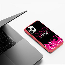 Чехол iPhone 11 Pro матовый ИГРА В КАЛЬМАРА БРЫЗГИ КРАСОК, ФИГУРЫ, цвет: 3D-красный — фото 2