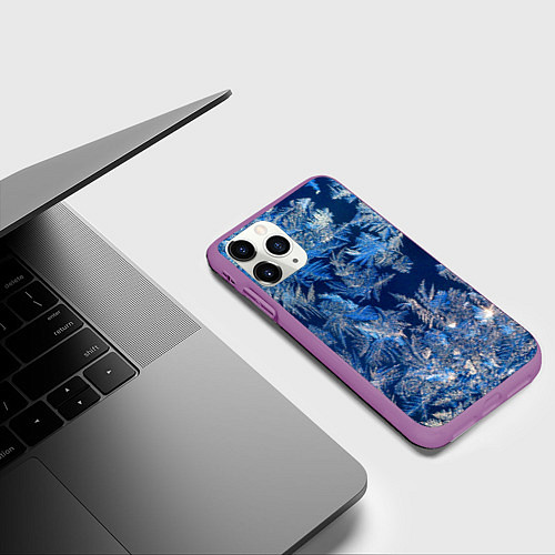 Чехол iPhone 11 Pro матовый Снежинки макро snowflakes macro / 3D-Фиолетовый – фото 3