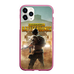 Чехол iPhone 11 Pro матовый PUBG СОЛДАТ В ШЛЕМЕ ПАБГ, цвет: 3D-малиновый