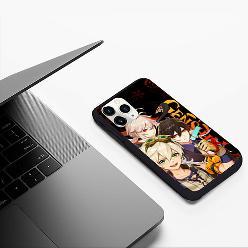 Чехол iPhone 11 Pro матовый Genshin Impact: Беннет, Чжун Ли, Кадзуха / 3D-Черный – фото 3
