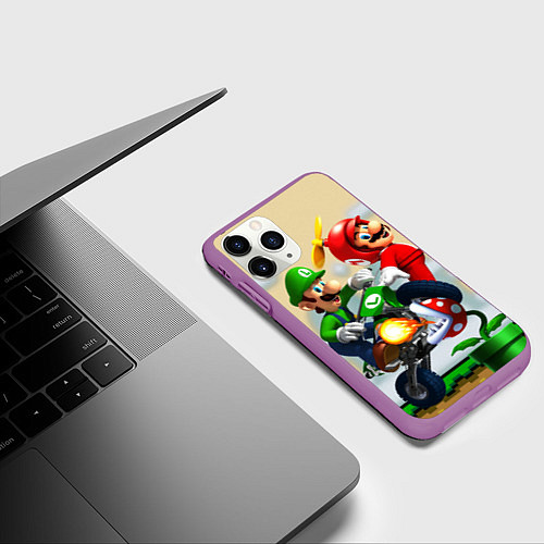 Чехол iPhone 11 Pro матовый MarioHelmet / 3D-Фиолетовый – фото 3