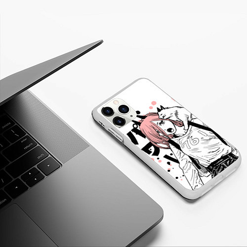 Чехол iPhone 11 Pro матовый Power с котиком - Chainsaw Man / 3D-Белый – фото 3