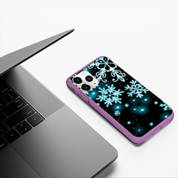 Чехол iPhone 11 Pro матовый Космические снежинки, цвет: 3D-фиолетовый — фото 2
