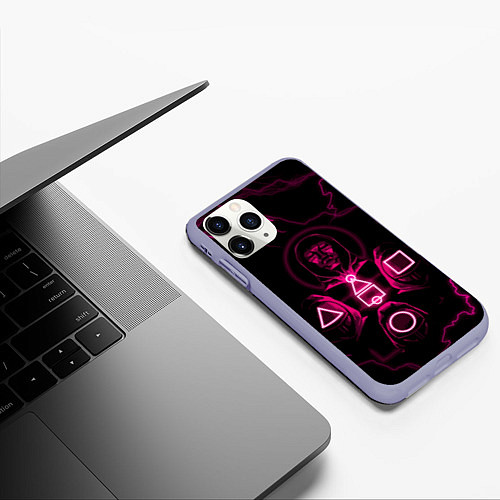 Чехол iPhone 11 Pro матовый Игра в кальмара смотрящий тут как тут / 3D-Светло-сиреневый – фото 3