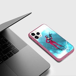 Чехол iPhone 11 Pro матовый ОХРАНА НА ЧЕКУ ТРЕУГОЛЬНИК, цвет: 3D-малиновый — фото 2