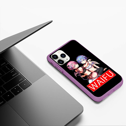 Чехол iPhone 11 Pro матовый Рем и рам вайфу Re zero ahegao / 3D-Фиолетовый – фото 3