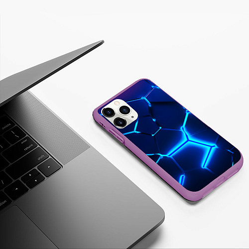 Чехол iPhone 11 Pro матовый 3D ПЛИТЫ NEON STEEL НЕОНОВЫЕ ПЛИТЫ / 3D-Фиолетовый – фото 3