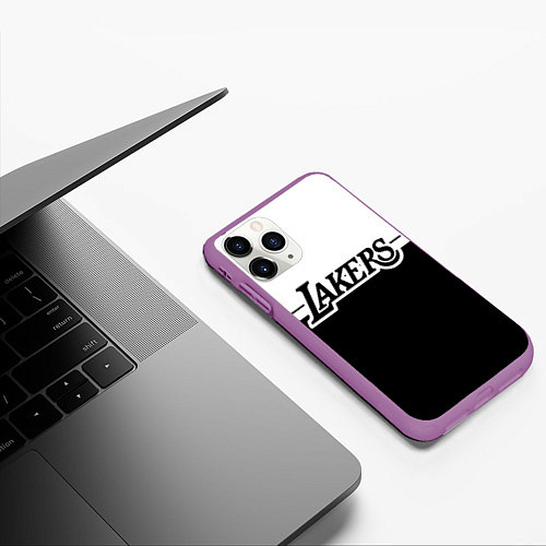 Чехол iPhone 11 Pro матовый Kobe Bryant - Los Angeles Lakers / 3D-Фиолетовый – фото 3