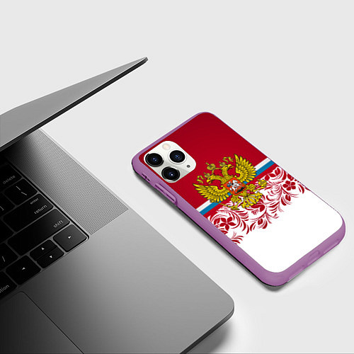 Чехол iPhone 11 Pro матовый Российский герб / 3D-Фиолетовый – фото 3