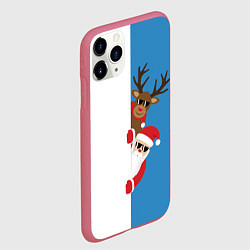Чехол iPhone 11 Pro матовый Крутые Санта и Олень, цвет: 3D-малиновый — фото 2