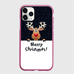 Чехол iPhone 11 Pro матовый Новогодний Оленёнок Рудольф, цвет: 3D-малиновый