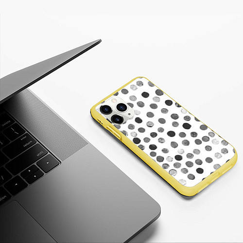 Чехол iPhone 11 Pro матовый Кружочки на белом фоне / 3D-Желтый – фото 3