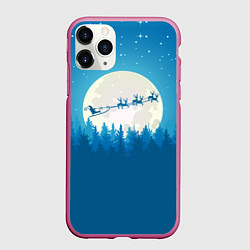 Чехол iPhone 11 Pro матовый Санта с Оленями, цвет: 3D-малиновый