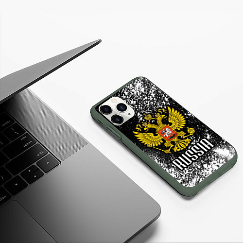 Чехол iPhone 11 Pro матовый Russia / 3D-Темно-зеленый – фото 3