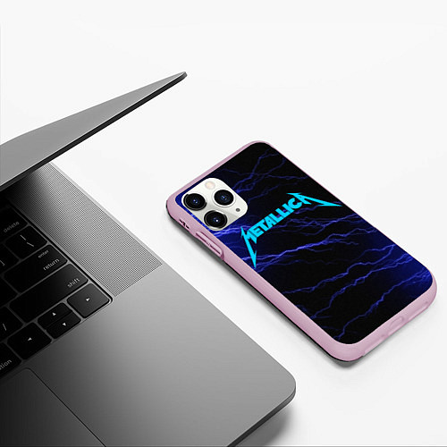 Чехол iPhone 11 Pro матовый METALLICA BLUE FLASH МЕТАЛЛИКА СИНИЕ МОЛНИИ / 3D-Розовый – фото 3