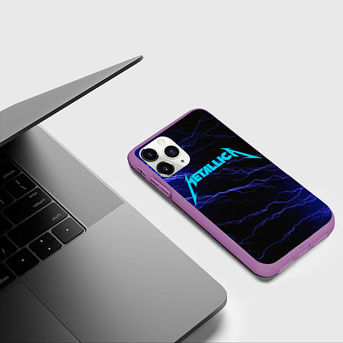 Чехол iPhone 11 Pro матовый METALLICA BLUE FLASH МЕТАЛЛИКА СИНИЕ МОЛНИИ / 3D-Фиолетовый – фото 3